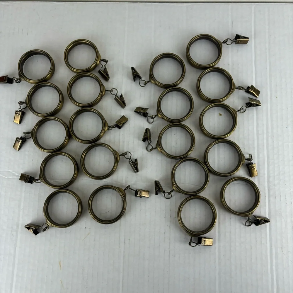Set of 20 Curtain-Drapery Rings with Clip-Metal with brushed brass finish